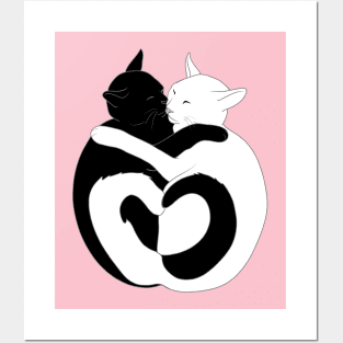 Black and White Hugging Cats Posters and Art